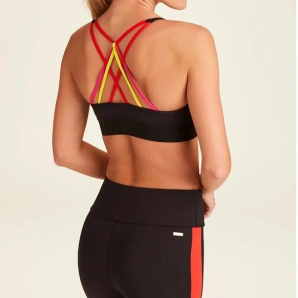 Alala Reef Sports Bra Colourblock with Strappy Back Black Pink Red Yellow Small - Picture 5 of 13